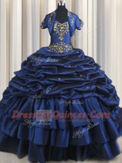 Deluxe Pick Ups With Train Navy Blue Vestidos de Quinceanera Sweetheart Sleeveless Court Train Lace Up