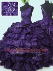 One Shoulder Sleeveless Taffeta 15 Quinceanera Dress Beading and Pick Ups Lace Up