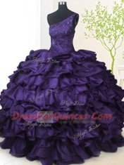 One Shoulder Sleeveless Taffeta 15 Quinceanera Dress Beading and Pick Ups Lace Up
