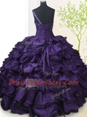 One Shoulder Sleeveless Taffeta 15 Quinceanera Dress Beading and Pick Ups Lace Up