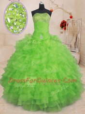 New Style Floor Length Ball Gown Prom Dress Organza Sleeveless Beading and Ruffled Layers