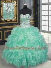 Edgy Organza Sleeveless Floor Length Quinceanera Gown and Beading and Ruffles