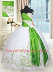 Sweetheart Sleeveless Lace Up Sweet 16 Quinceanera Dress White and Green Organza