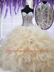 Sleeveless Beading and Ruffles Lace Up Sweet 16 Dress