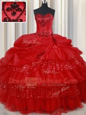 Flare Sleeveless Embroidery and Ruffled Layers and Sequins and Pick Ups Lace Up 15th Birthday Dress
