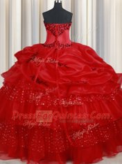 Flare Sleeveless Embroidery and Ruffled Layers and Sequins and Pick Ups Lace Up 15th Birthday Dress