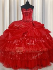 Flare Sleeveless Embroidery and Ruffled Layers and Sequins and Pick Ups Lace Up 15th Birthday Dress
