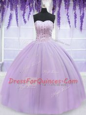 Suitable Organza Sweetheart Sleeveless Lace Up Beading Quinceanera Gowns in Lavender