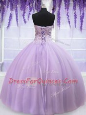 Suitable Organza Sweetheart Sleeveless Lace Up Beading Quinceanera Gowns in Lavender