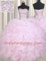 Beading and Ruffles 15 Quinceanera Dress Baby Pink Lace Up Sleeveless Floor Length