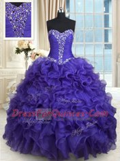 Organza Sleeveless Floor Length Quinceanera Gown and Beading and Ruffles