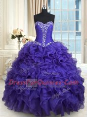 Organza Sleeveless Floor Length Quinceanera Gown and Beading and Ruffles