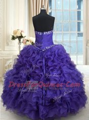 Organza Sleeveless Floor Length Quinceanera Gown and Beading and Ruffles