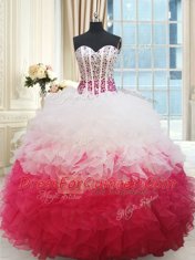 Organza Sleeveless Floor Length Quinceanera Gowns and Beading and Ruffles