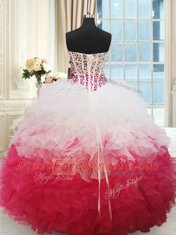 Organza Sleeveless Floor Length Quinceanera Gowns and Beading and Ruffles