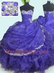 Sweetheart Sleeveless Lace Up 15th Birthday Dress Purple Organza