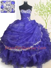 Sweetheart Sleeveless Lace Up 15th Birthday Dress Purple Organza