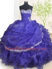 Sweetheart Sleeveless Lace Up 15th Birthday Dress Purple Organza