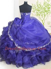 Sweetheart Sleeveless Lace Up 15th Birthday Dress Purple Organza