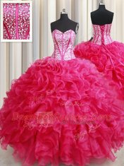 Floor Length Ball Gowns Sleeveless Hot Pink Sweet 16 Quinceanera Dress Lace Up