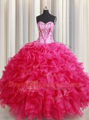 Floor Length Ball Gowns Sleeveless Hot Pink Sweet 16 Quinceanera Dress Lace Up