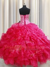 Floor Length Ball Gowns Sleeveless Hot Pink Sweet 16 Quinceanera Dress Lace Up
