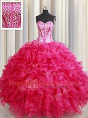 Floor Length Ball Gowns Sleeveless Hot Pink Sweet 16 Quinceanera Dress Lace Up
