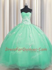 Lovely Turquoise Ball Gowns Sweetheart Sleeveless Organza Floor Length Zipper Beading and Appliques 15 Quinceanera Dress