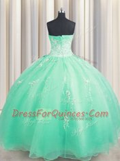 Lovely Turquoise Ball Gowns Sweetheart Sleeveless Organza Floor Length Zipper Beading and Appliques 15 Quinceanera Dress