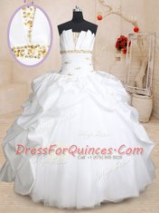 Glittering Scoallped White Sleeveless Floor Length Beading and Pick Ups Lace Up Quinceanera Gowns