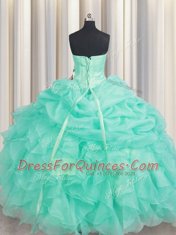 Apple Green Ball Gowns Beading and Ruffles and Pick Ups 15 Quinceanera Dress Lace Up Organza Sleeveless Floor Length