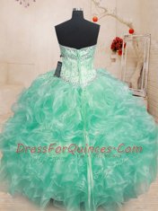 Ball Gowns Quinceanera Gown Apple Green Sweetheart Organza Sleeveless Floor Length Lace Up
