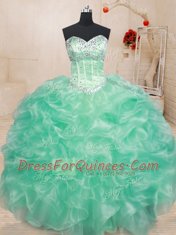 Ball Gowns Quinceanera Gown Apple Green Sweetheart Organza Sleeveless Floor Length Lace Up
