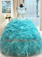 Dramatic Scoop Sleeveless Zipper Floor Length Appliques and Ruffles and Pick Ups Ball Gown Prom Dress