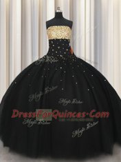 Fabulous Black Sleeveless Floor Length Beading Lace Up Quinceanera Gowns