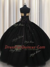 Fabulous Black Sleeveless Floor Length Beading Lace Up Quinceanera Gowns