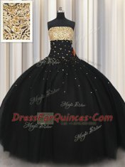 Fabulous Black Sleeveless Floor Length Beading Lace Up Quinceanera Gowns