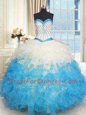New Arrival Sweetheart Sleeveless Quinceanera Gowns Floor Length Beading and Ruffles Multi-color Organza