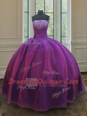 Extravagant Floor Length Purple Vestidos de Quinceanera Organza Sleeveless Beading