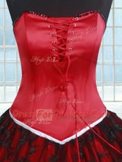 Glittering Black and Red Sleeveless Lace Lace Up Sweet 16 Quinceanera Dress for Military Ball and Sweet 16 and Quinceanera