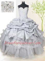 Adorable Grey Ball Gowns Beading and Sequins and Pick Ups Quince Ball Gowns Lace Up Organza and Taffeta Sleeveless Floor Length