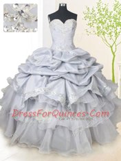 Adorable Grey Ball Gowns Beading and Sequins and Pick Ups Quince Ball Gowns Lace Up Organza and Taffeta Sleeveless Floor Length