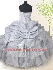 Adorable Grey Ball Gowns Beading and Sequins and Pick Ups Quince Ball Gowns Lace Up Organza and Taffeta Sleeveless Floor Length