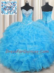 Enchanting Sweetheart Sleeveless Organza Ball Gown Prom Dress Beading and Ruffled Layers Lace Up