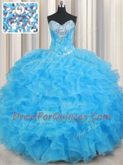 Enchanting Sweetheart Sleeveless Organza Ball Gown Prom Dress Beading and Ruffled Layers Lace Up