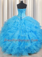 Enchanting Sweetheart Sleeveless Organza Ball Gown Prom Dress Beading and Ruffled Layers Lace Up
