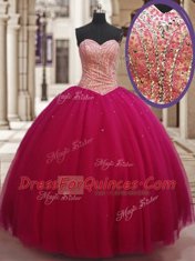 Fuchsia Sweetheart Neckline Beading Quinceanera Dress Sleeveless Lace Up