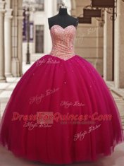 Fuchsia Sweetheart Neckline Beading Quinceanera Dress Sleeveless Lace Up