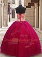 Fuchsia Sweetheart Neckline Beading Quinceanera Dress Sleeveless Lace Up