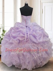 Graceful Floor Length Ball Gowns Sleeveless Lavender Sweet 16 Dress Lace Up